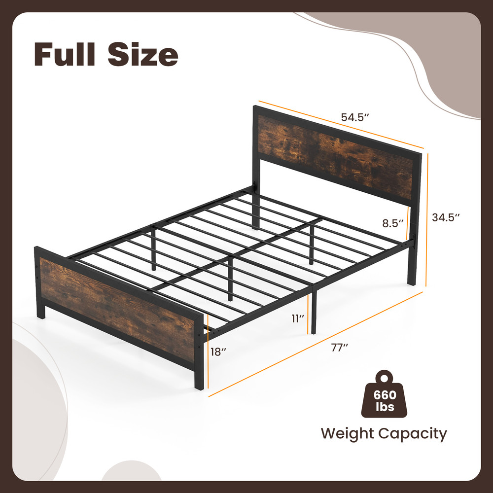Heavy Duty Metal Bed Frame Full Size With Headboard Footboard Rustic Platform Bed Frame With Under 6
