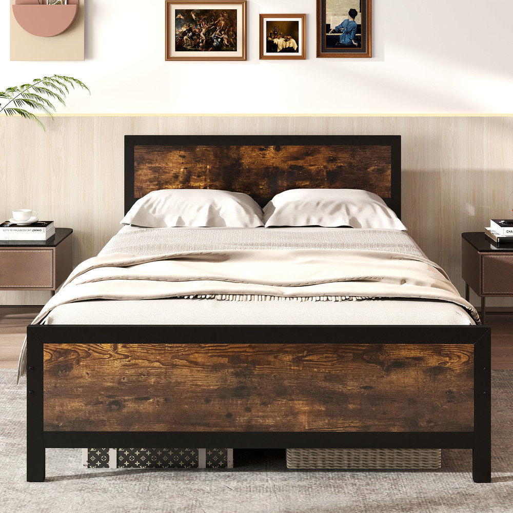 Heavy Duty Metal Bed Frame Full Size With Headboard Footboard Rustic Platform Bed Frame With Under 1
