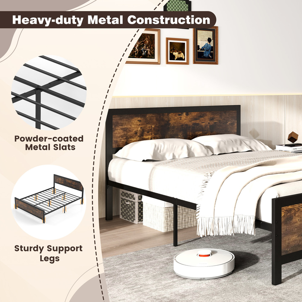 Heavy Duty Metal Bed Frame Full Size With Headboard Footboard Rustic Platform Bed Frame With Under 3