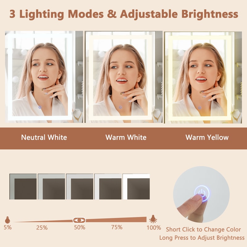 Vanity Desk With Mirror And Lights White Makeup Table With Cushioned Stool Charging Station And Amp 3