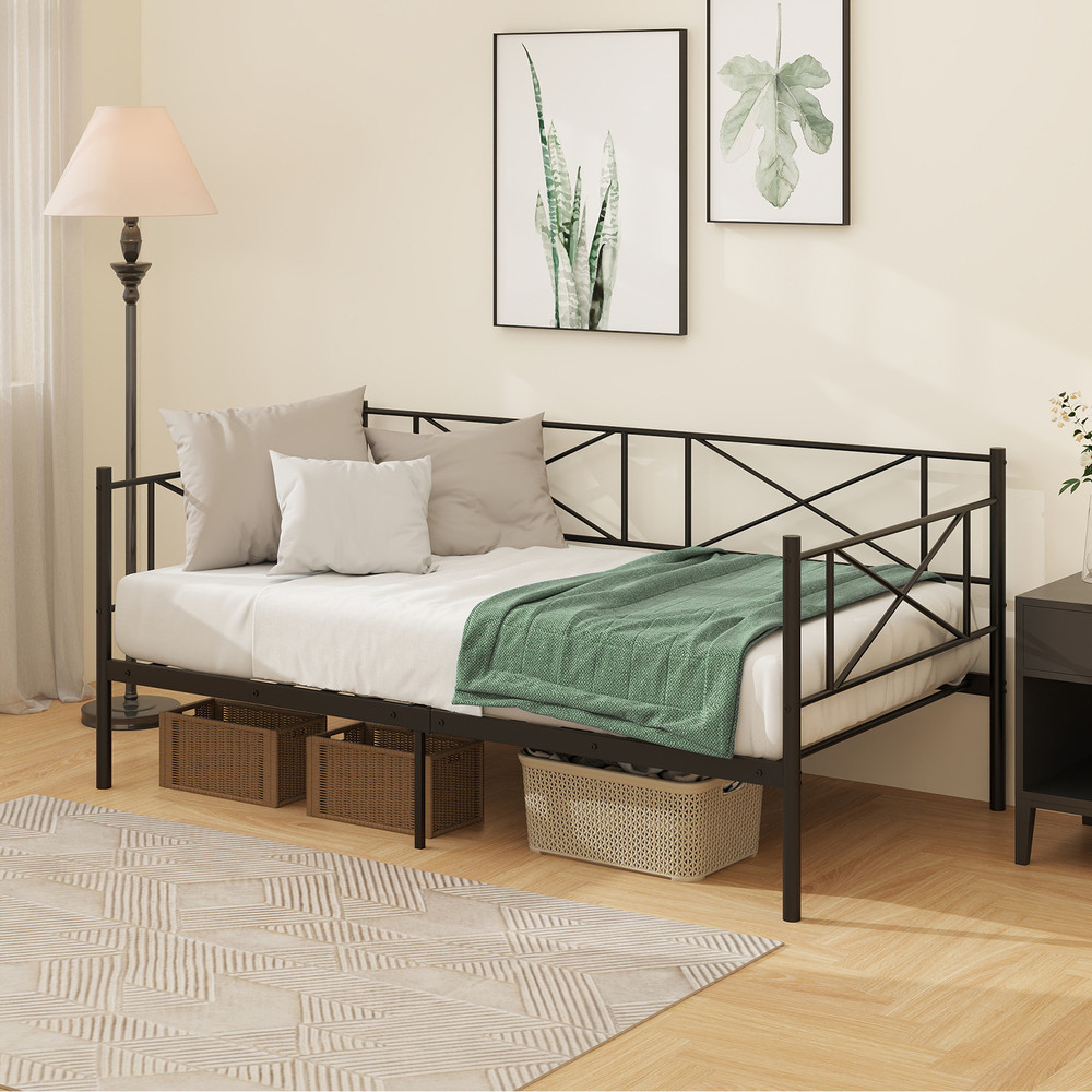 Twin Size Platform Bed With Heavyduty Metal Slat Support Black Modern Daybed Frame With Storage No 1