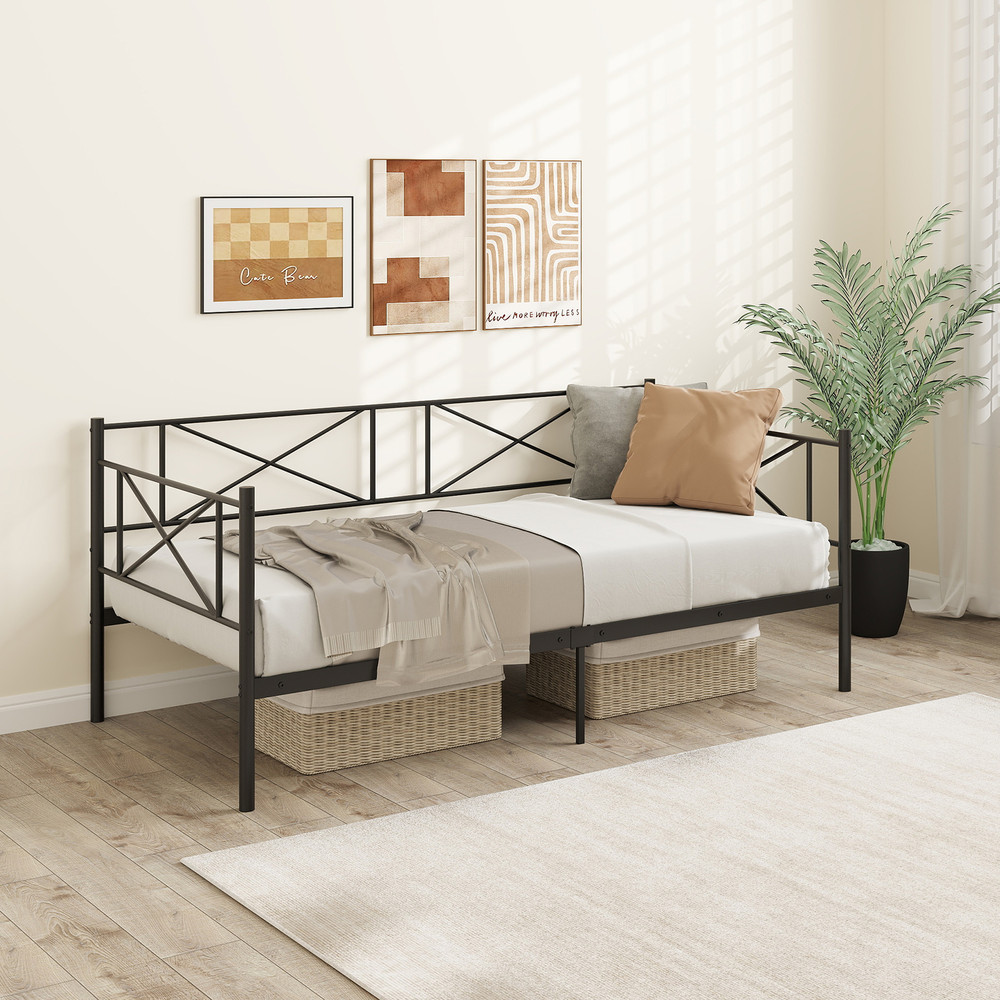 Twin Size Platform Bed With Heavyduty Metal Slat Support Black Modern Daybed Frame With Storage No 6
