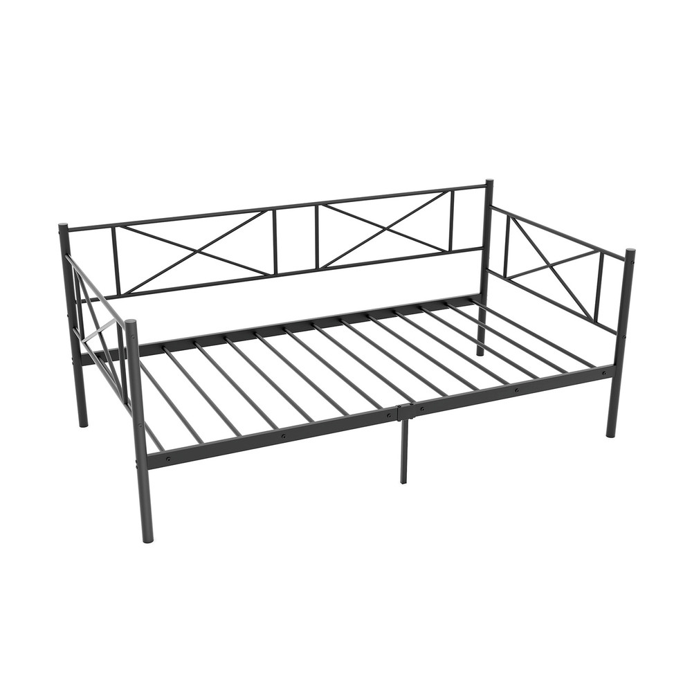Twin Size Platform Bed With Heavyduty Metal Slat Support Black Modern Daybed Frame With Storage No 0