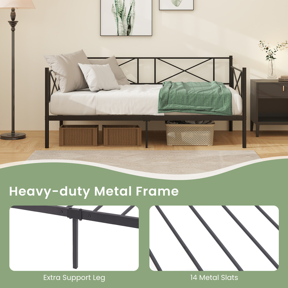 Twin Size Platform Bed With Heavyduty Metal Slat Support Black Modern Daybed Frame With Storage No 2