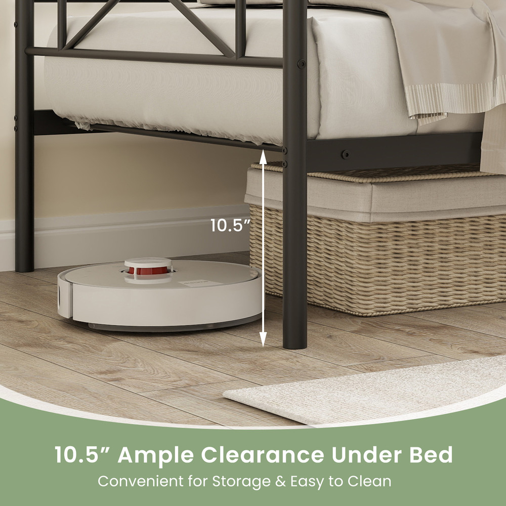 Twin Size Platform Bed With Heavyduty Metal Slat Support Black Modern Daybed Frame With Storage No 5