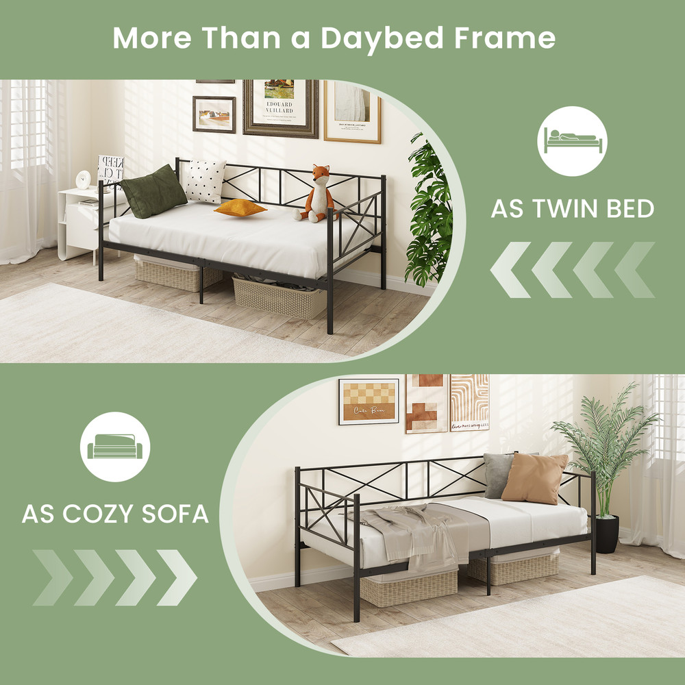 Twin Size Platform Bed With Heavyduty Metal Slat Support Black Modern Daybed Frame With Storage No 3