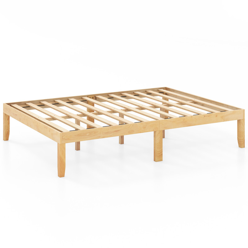 Full Size Wood Bed Frame with Wooden Slats Support & Solid Rubber Wood Legs, No Box Spring Needed, Under Bed Storage