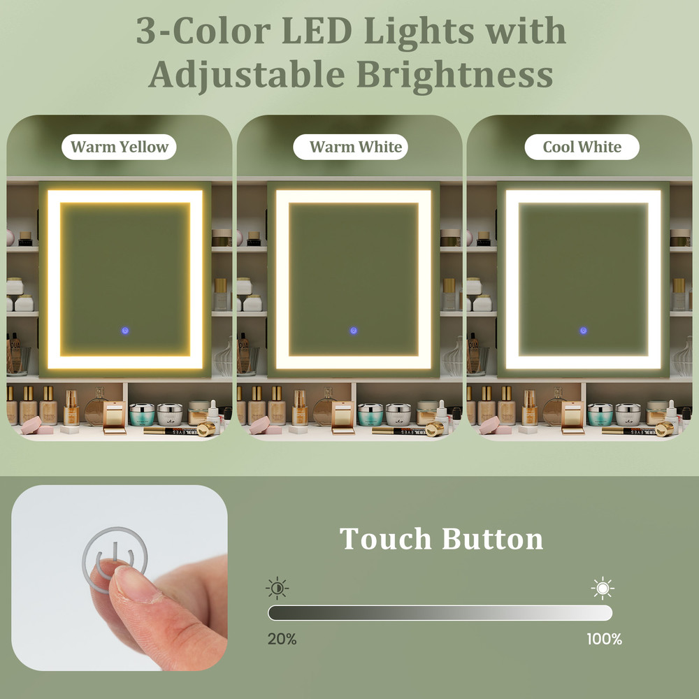 Makeup Dressing Table and Stool Set with Mirror, Lighting Modes, Charging Station, Drawers & Cabinet for Bedroom Vanity
