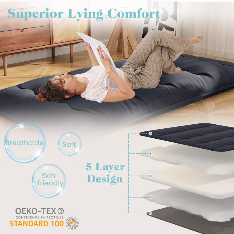 Futon Mattress with Washable Cover and Foldable Mat, Portable Floor Bed for Guest, Camping, Kids, Yoga