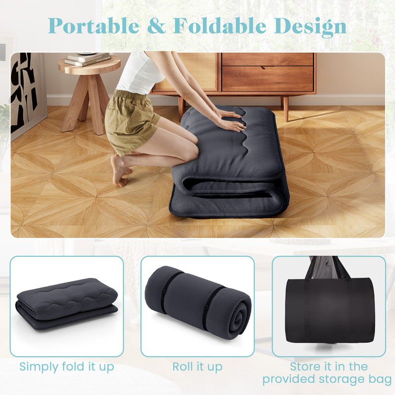Futon Mattress with Washable Cover and Foldable Mat, Portable Floor Bed for Guest, Camping, Kids, Yoga
