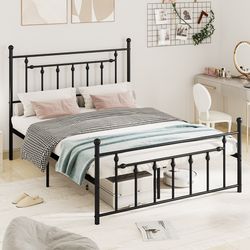 full/queen/twin size heavy-duty metal bed frame with headboard, no box spring needed, underbed storage