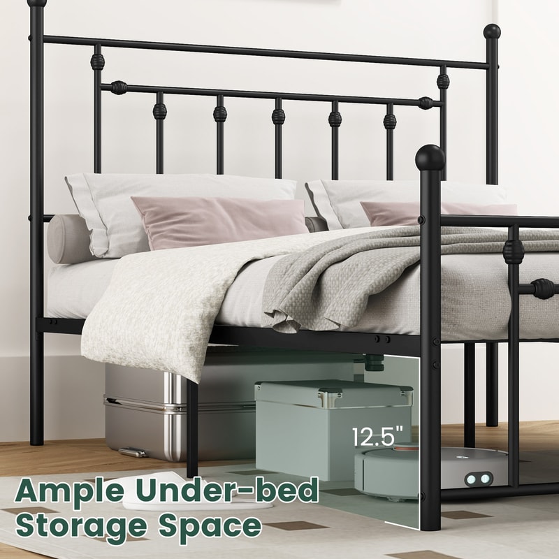 Full/Queen/Twin Size Heavy-duty Metal Bed Frame with Headboard, No Box Spring Needed, Underbed Storage
