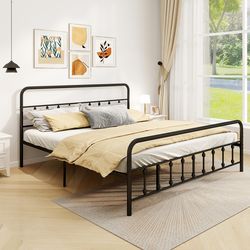 metal bed frame with headboard and under bed storage black, victorian style platform bed, no box spring needed