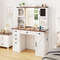 Farmhouse Vanity Desk with Lighted Mirror and Doors, Makeup Vanity Table with Drawers, Charging Station, Ring Organizer