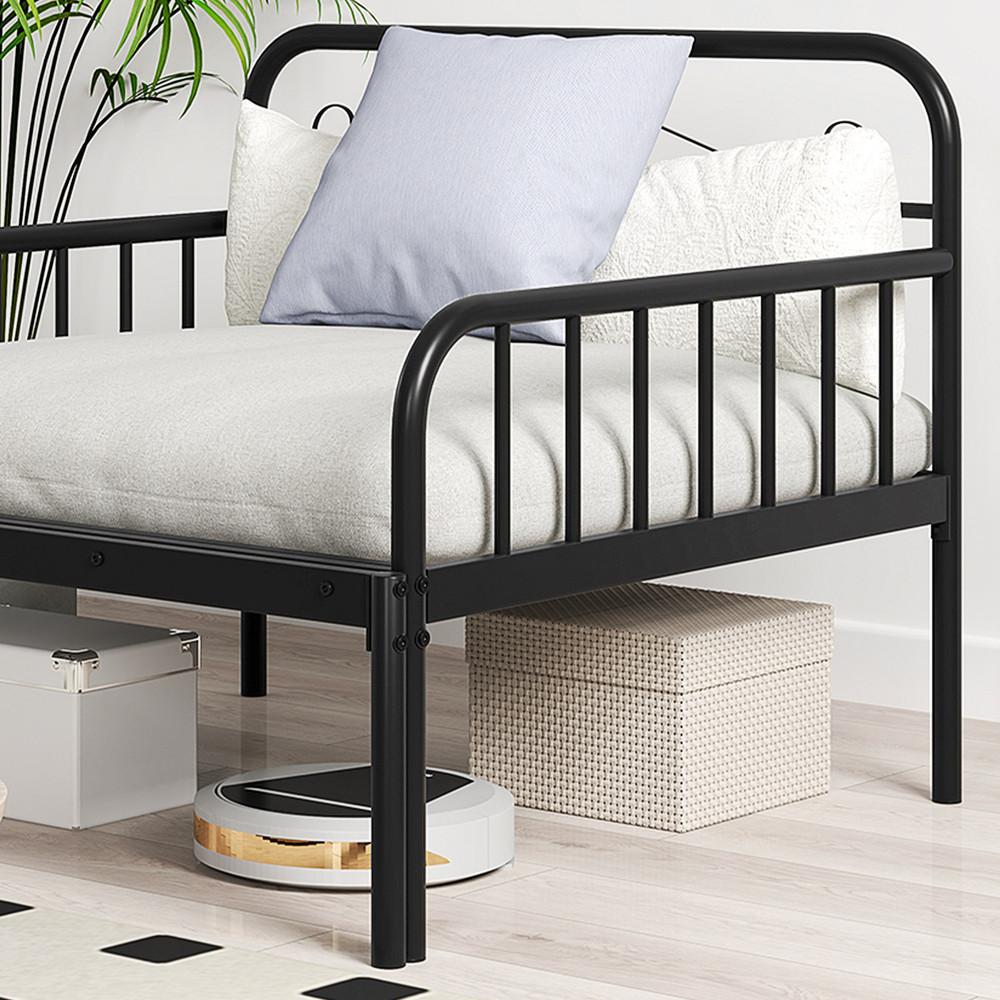 Extendable Metal Daybed to Twin Size Bed with Guardrails & Armrests, Heavy Duty Sofa Bed Frame Guest Sleeper