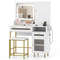 Modern Makeup Vanity Desk with Mirror and Lights and Stool Set, LED Lighted Dressing Table with Charging Station, Drawer