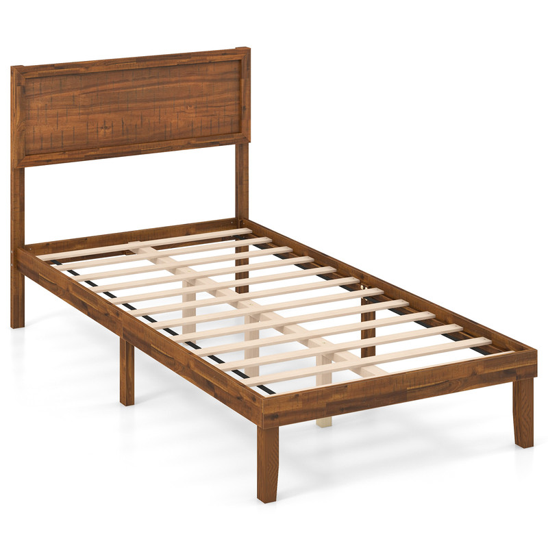 Retro Twin/Full/Queen Size Bed Frame with Headboard & Wooden Slats Support – Sturdy Acacia Wood Platform Bed