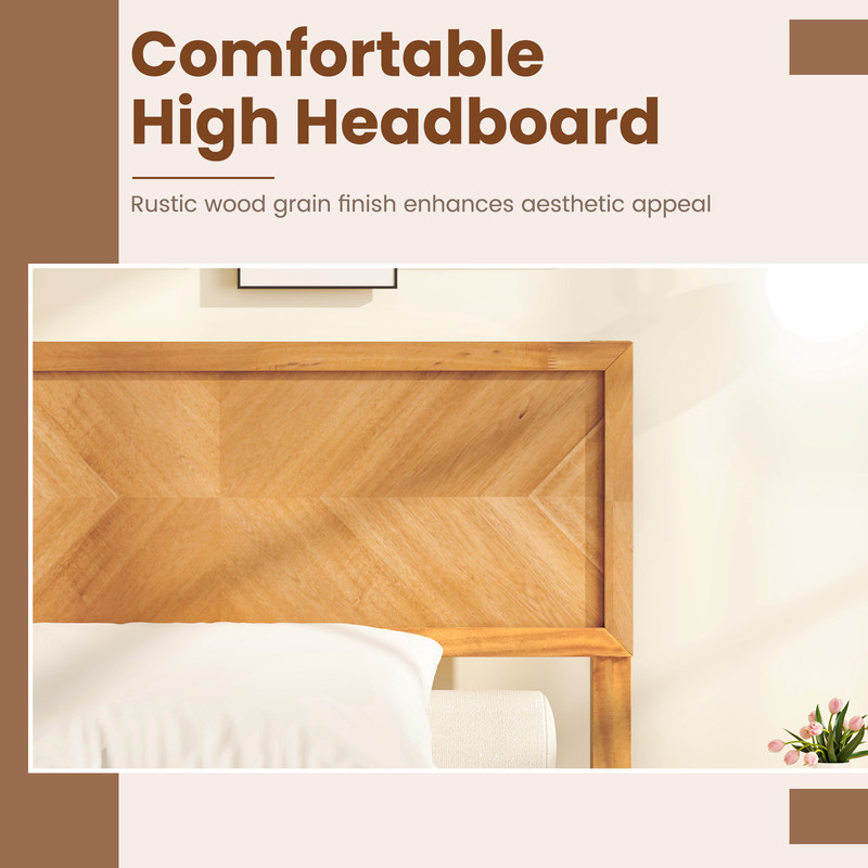 Solid Wood Twin/Full/Queen Size Bed Frame with Headboard and Storage Space – Vintage Platform Bed