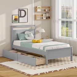 twin size wooden bed frame with 2 drawers – sturdy platform bed for teens & adults