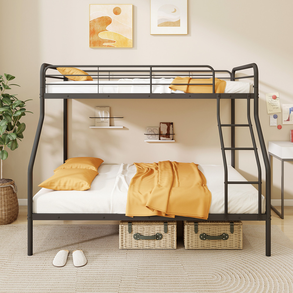 Twin Over Full Bunk Bed with Ladder & Full-Length Guardrails, Space-Saving Metal Frame