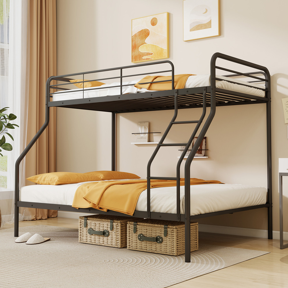 Twin Over Full Bunk Bed with Ladder & Full-Length Guardrails, Space-Saving Metal Frame