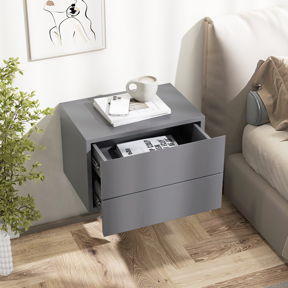 Floating Nightstand with Drawers and Storage Shelf, Space-Saving Wall-Mounted Bedside Table