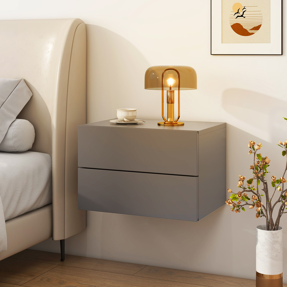 Floating Nightstand with Drawers and Storage Shelf, Space-Saving Wall-Mounted Bedside Table