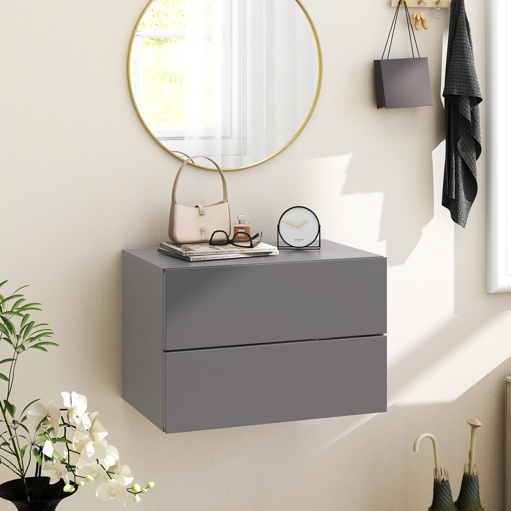 Floating Nightstand with Drawers and Storage Shelf, Space-Saving Wall-Mounted Bedside Table