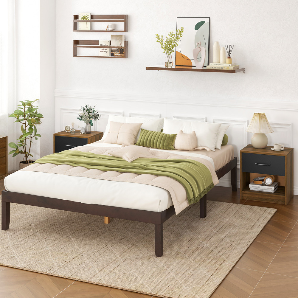 Modern Bedside Table Nightstand with Drawer & Open Storage Shelf – Compact & Stylish