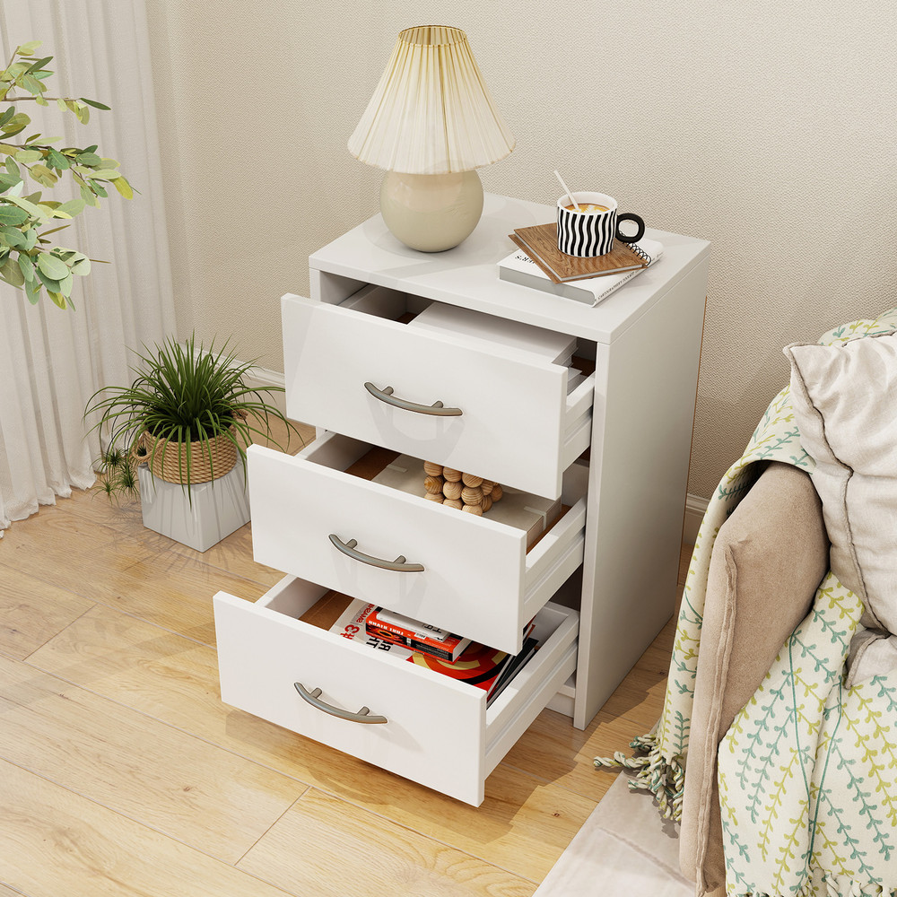 Modern 3-Drawer Nightstand with Storage, Stylish Living Room Side Table with Spacious Drawers