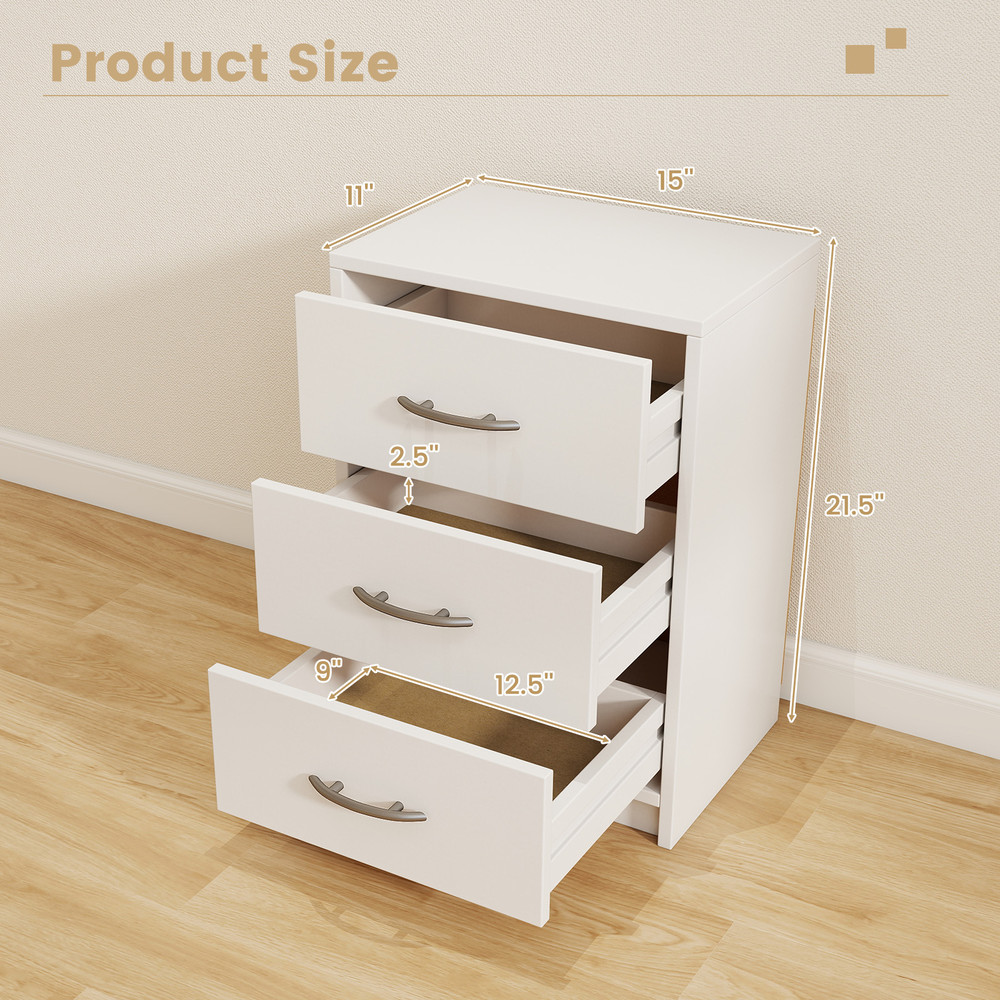 Modern 3-Drawer Nightstand with Storage, Stylish Living Room Side Table with Spacious Drawers