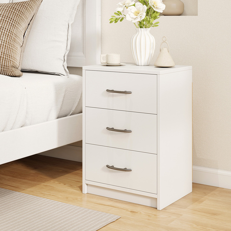 Modern 3-Drawer Nightstand with Storage, Stylish Living Room Side Table with Spacious Drawers