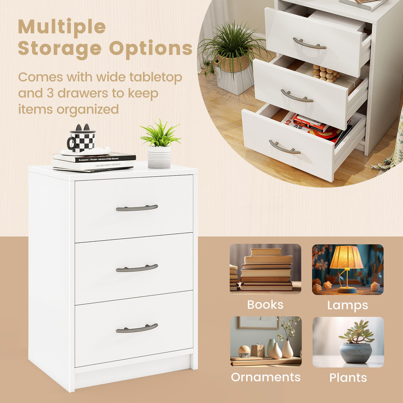 Modern 3-Drawer Nightstand with Storage, Stylish Living Room Side Table with Spacious Drawers