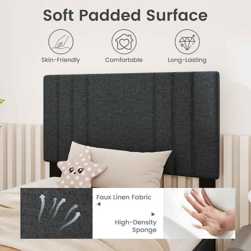 Full/Queen/Twin Size Bed Frame with Vertical Channel Tufted Headboard & Wooden Slats – Sturdy Upholstered Platform Bed