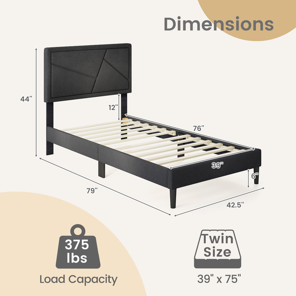 Twin/Full/Queen Size Upholstered Platform Bed Frame with High Headboard – Modern & Sturdy Support