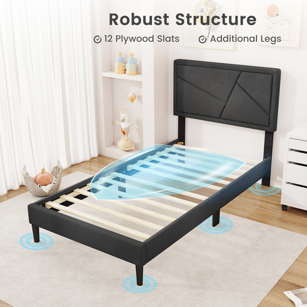 Twin/Full/Queen Size Upholstered Platform Bed Frame with High Headboard – Modern & Sturdy Support