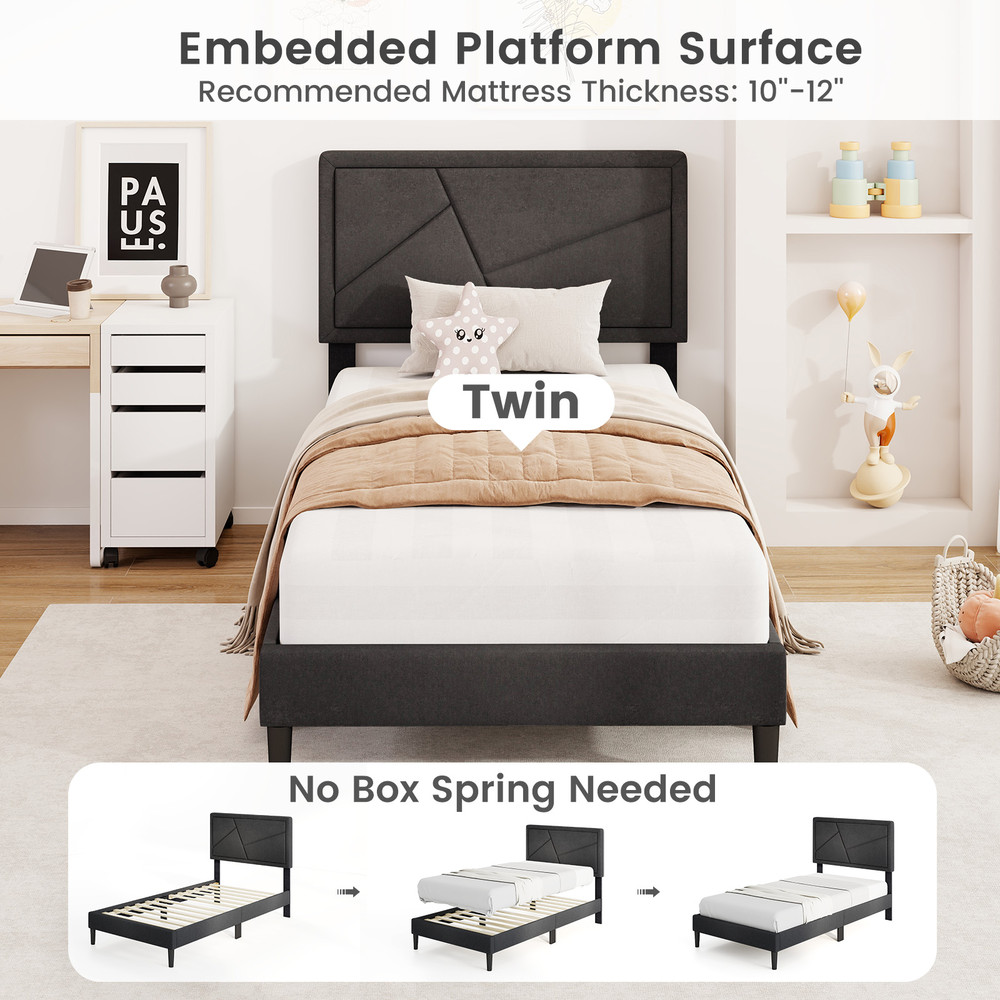 Twin/Full/Queen Size Upholstered Platform Bed Frame with High Headboard – Modern & Sturdy Support