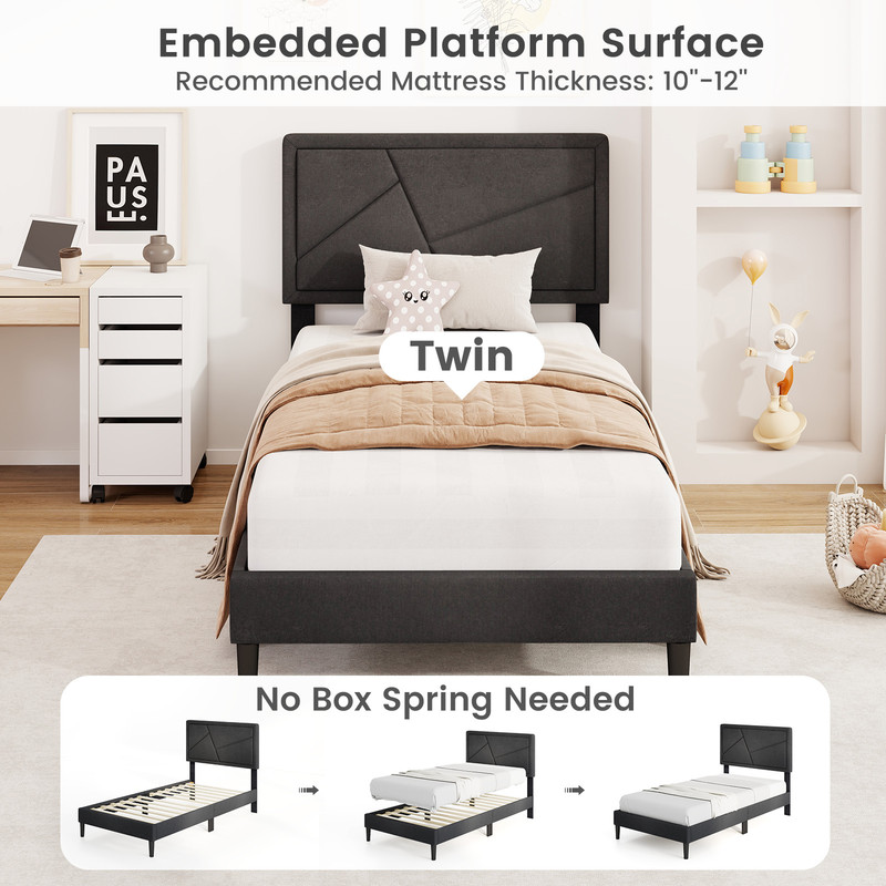 Twin/Full/Queen Size Upholstered Platform Bed Frame with High Headboard – Modern & Sturdy Support