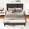 Gray Upholstered Platform Bed with Tufted Headboard & Wooden Slats – Sturdy & Stylish