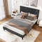 Gray Upholstered Platform Bed with Tufted Headboard & Wooden Slats – Sturdy & Stylish