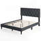 Gray Upholstered Platform Bed with Tufted Headboard & Wooden Slats – Sturdy & Stylish