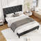Gray Upholstered Platform Bed with Tufted Headboard & Wooden Slats – Sturdy & Stylish