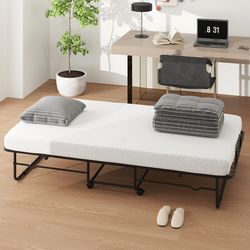 twin size folding bed with memory foam mattress – heavy-duty metal frame & space-saving design