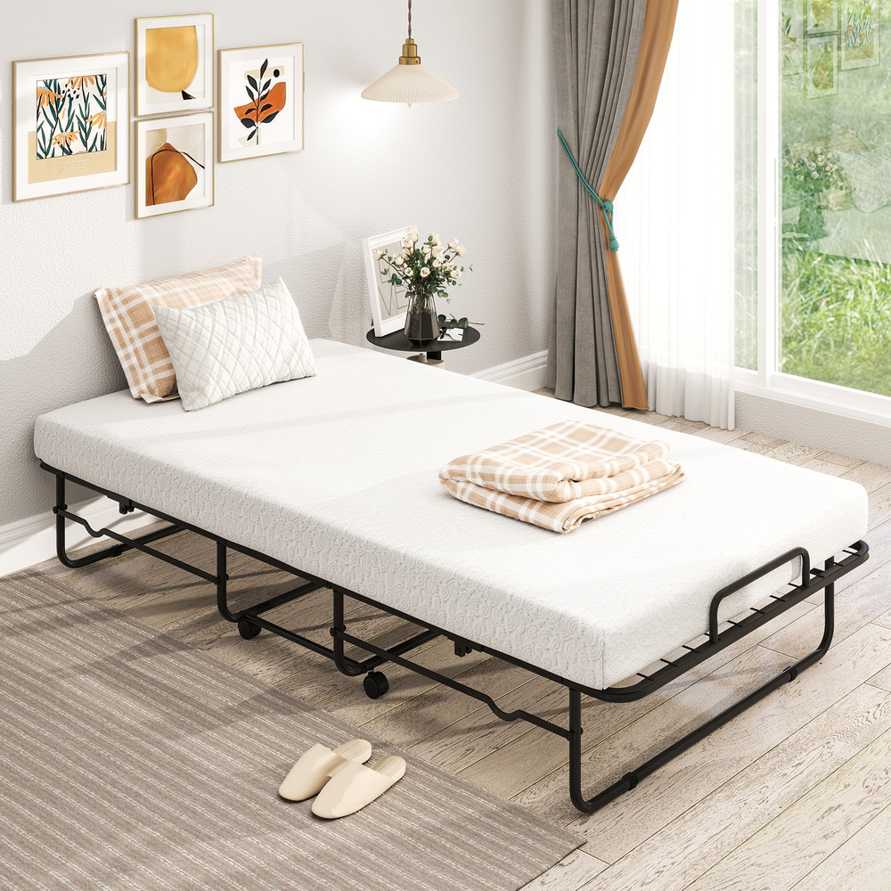Twin Size Folding Bed with Memory Foam Mattress – Heavy-Duty Metal Frame & Space-Saving Design