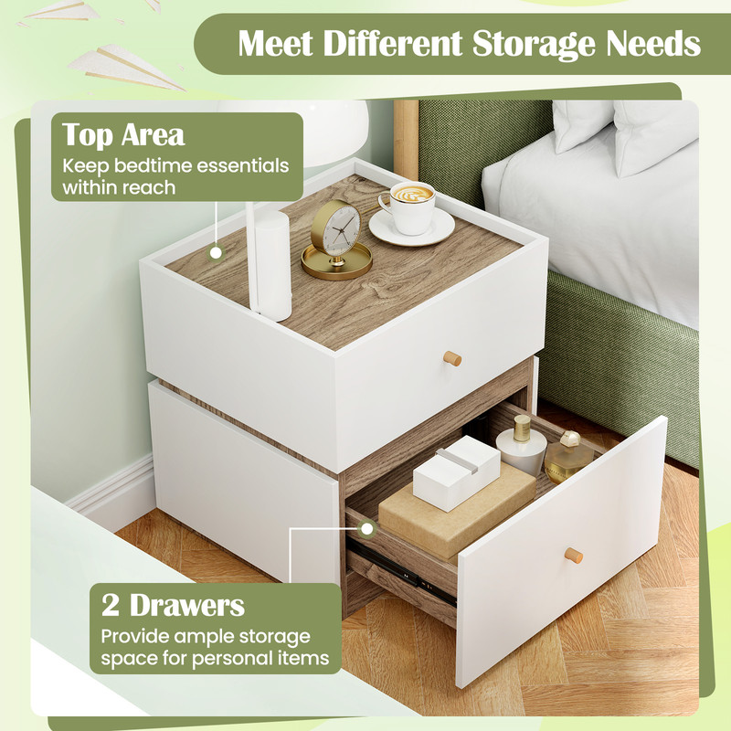 2-Drawer Modern Nightstand with Storage, Stylish Bedside Table for Living Room & Bedroom