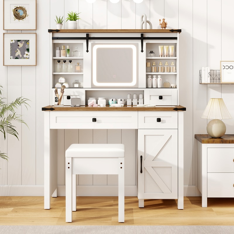 Makeup Vanity Desk With Mirror 3Color Dimmable LED Lights Beauty Dressing Table 6