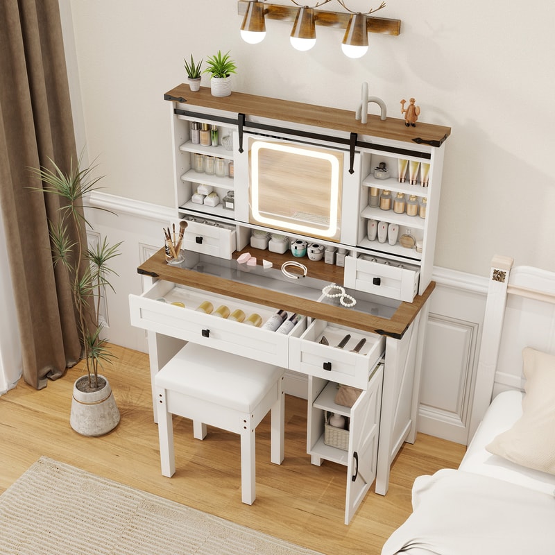 Makeup Vanity Desk With Mirror 3Color Dimmable LED Lights Beauty Dressing Table 2