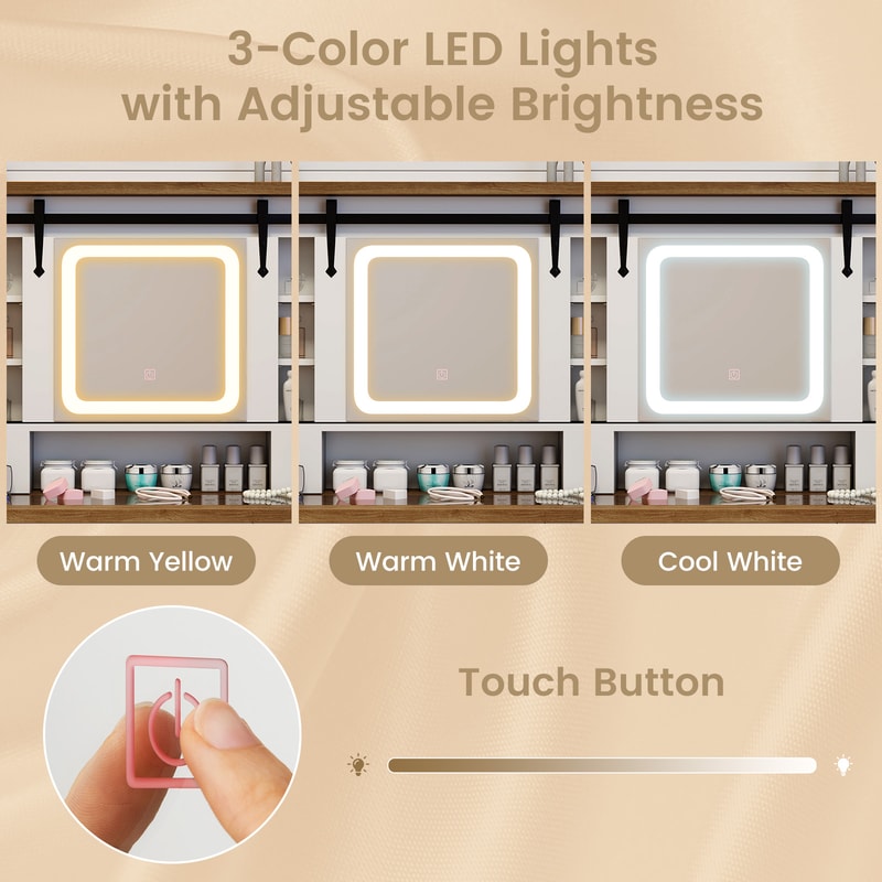 Makeup Vanity Desk With Mirror 3Color Dimmable LED Lights Beauty Dressing Table 7