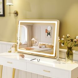 32" x 22" large makeup vanity mirror with 3-color lighting mode, adjustable brightness