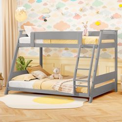 twin over full low bunk bed with reversible ladder, space-saving & sturdy